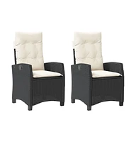 Reclining Patio Chairs 2 pcs with Cushions Black Poly Rattan