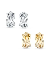 Bling Jewelry Set of Two Classic Open Criss Cross Twist Wire Celtic Knot Weave Wide Half Hoop Clip On Earrings for Women Non Pierced Ears Gold Silver