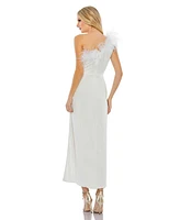 Mac Duggal Women's Feather Trim One Shoulder Draped Dress