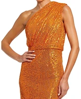 Mac Duggal Women's Sequined Ruched One Shoulder Gown