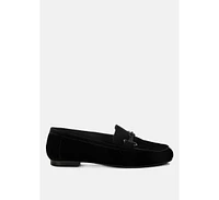 Awen Monochromatic Horsebit Real Suede Loafers