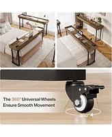 Tribesigns Overbed Table with Wheels, Mobile Computer Desk Makeup Vanity Desk with Storage, Standing Laptop Cart, Over Bed Makeup Table with Mirror, V
