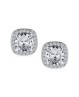 Bling Jewelry Traditional 2CT Solitaire Round Cubic Zirconia Cz Square Halo Clip On Stud Earrings For Women Non Pierced