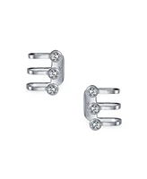 Bling Jewelry Minimalist Geometric Cz Bezel Triple Band Ear Cuff Cartilage Earrings Sterling Silver