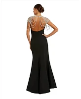 Mac Duggal Women's Draped Pearl Beaded Mermaid Gown