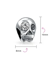 Bling Jewelry Halloween Skeleton Skull Charm Bead with Cz Eye Sterling Silver for European Bracelet