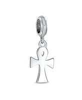 Bling Jewelry Egyptian Ankh Cross Dangle Charm Bead in Oxidized Sterling Silver for Bracelets