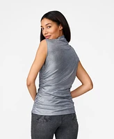 Cable & Gauge Women's Metallic Jersey Cowl Neck Top