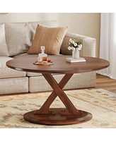 Tribesigns 31.5-Inch Round Coffee Table, Mid-Century Modern Coffee Table for Living Room, Low Accent Center Table with X-Shaped Base, Circle Coffee Ta