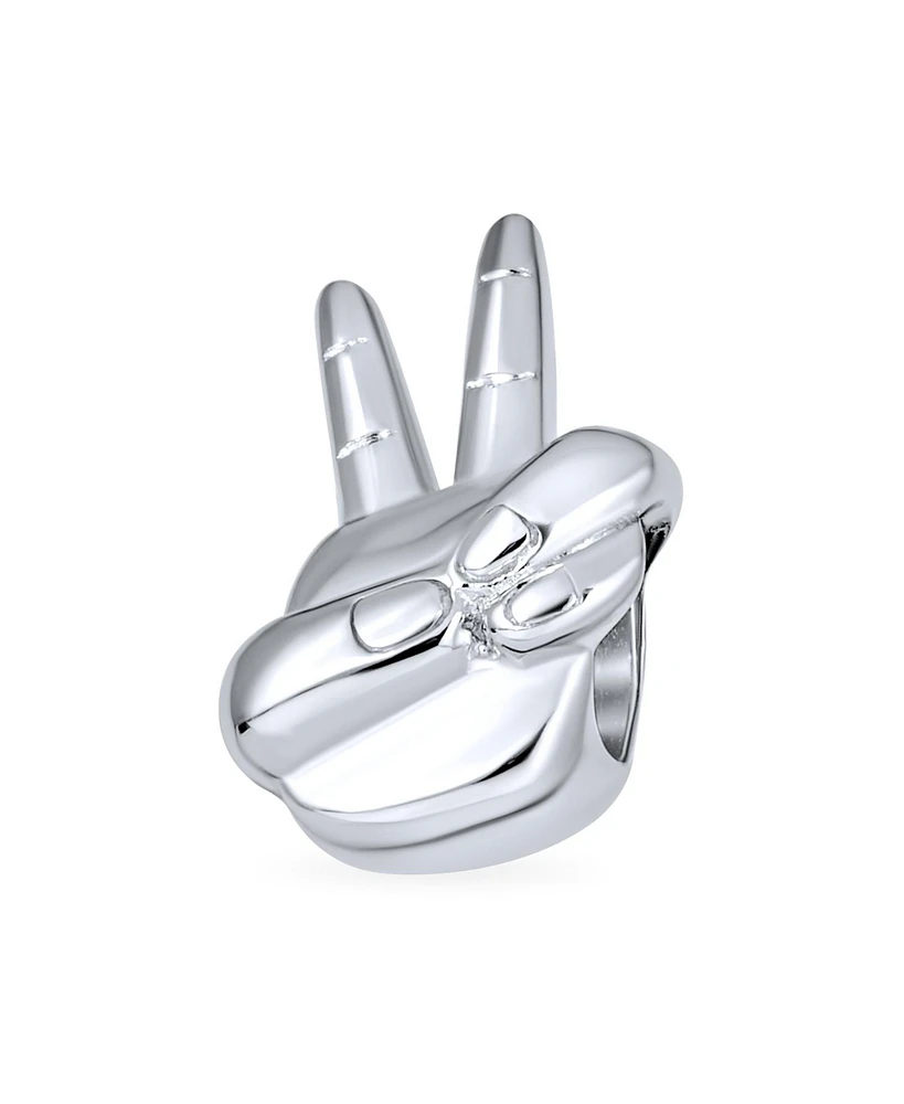 Bling Jewelry Retro Hippie Peace Sign Charm Bead in Oxidized Sterling Silver for Bracelets