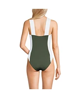 Lands' End Women's Long Torso Square Neck High Leg One Piece Swimsuit