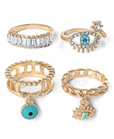 Jessica Simpson 4-Piece Charm Ring Set with Turquoise Accents - Size 7