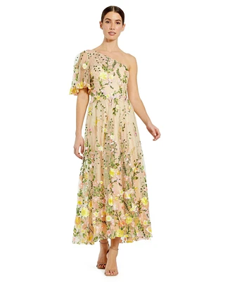 Women's One Shoulder Lace Embroidered Dress