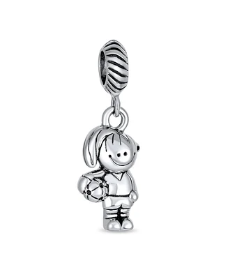 Bling Jewelry Cartoon Cheerleader Soccer Player Dangle Charm Bead Sterling Silver for Bracelet