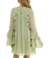 B Darlin Juniors' Ruffled Chiffon Long-Sleeve Dress