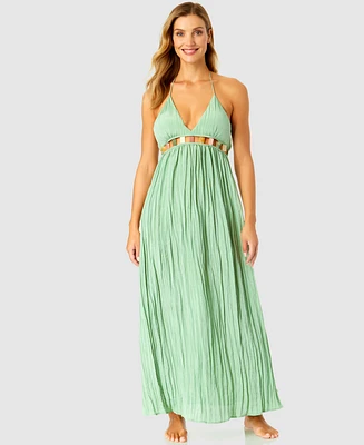 Ibiza Anne Cole Women's V-Neck Jewel Halter Maxi Cover-Up Dress