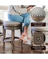 Maven Lane Pullman Backless Bar Stool in Reclaimed Oak Finish w/ Ash Grey Fabric Upholstery, Set of 4