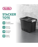 Sterilite 7.5 Gal Rugged Industrial Storage Totes w/ Latch Lids, Black (12 Pack)