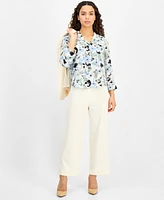 Ak Anne Klein Petite Printed 3/4-Sleeve Utility Blouse