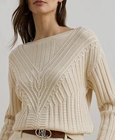 Lauren Ralph Women's Cable-Knit Cotton-Blend Boatneck Sweater, Regular & Petite
