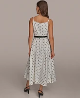 Donna Karan New York Women's Linen-Blend Polka-Dot A-Line Dress