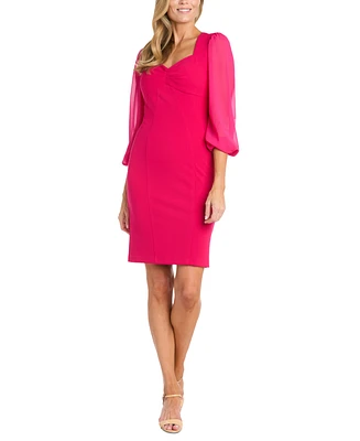 R & M Richards Petite Sweetheart-Neck Chiffon-Sleeve Dress