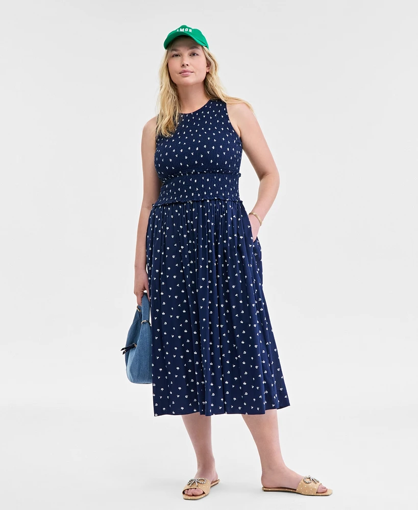 On 34th Women's Woven Printed Smocked Sleeveless Midi Dress, Exclusively at Macy's