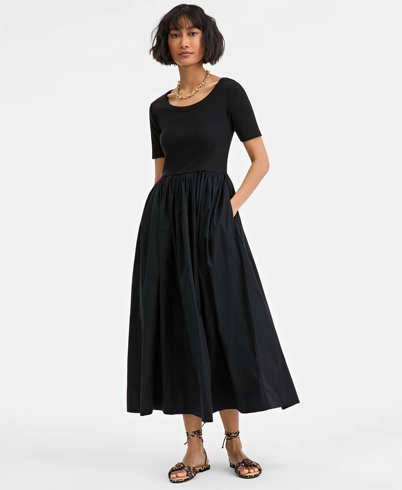 On 34th Women's Mixed-Media Short-Sleeve Midi Dress, Exclusively at Macy's