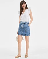 On 34th Women's Denim Tie-Belt Mini Skirt, Exclusively at Macy's