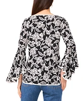 Sam & Jess Women's Printed Round-Neck Bell-Sleeve Top