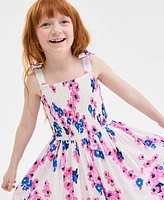 On 34th Little & Big Girls Mommy Me Woven Cotton Sketched Bouquet-Print Tie-Strap Smocked Dress, Exclusively at Macy's