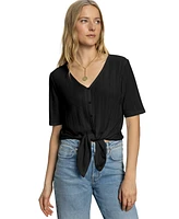 Sanctuary Women's Cotton Pointelle Tie-Front Top