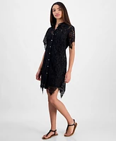 Juniors' Lace Button-Front Short-Sleeve Shirtdress
