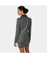 Bebe Women's Stripe Sequins Double Breasted Blazer