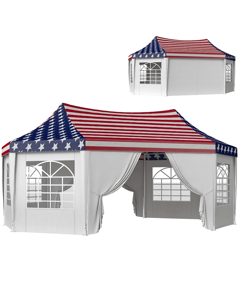 Outsunny 22.3 x 16.4ft Party Tent Wedding Tent w/ 6 Windows, American Flag