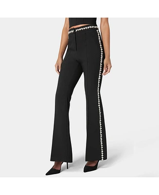 Bebe Women's High Waist Rhinestone Trim Flared Pant