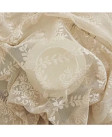 Hlc.me Isabella Floral Rod Pocket Lace Semi Sheer Voile Short Cafe Tiers for Small Windows - 28 x Inch Length (Taupe Tiers