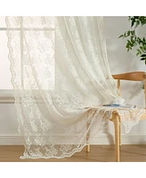 Hlc.me Jolene Floral Soft Decorative Lace Semi Sheer Light Filtering Rod Pocket Window Treatment Curtain Drapery Panels for Bedroom & Living Room
