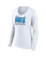 Fanatics Women's White Detroit Lions 2024 Nfc North Division Champions Conquer Long Sleeve V-Neck T-Shirt