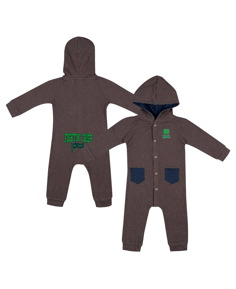 Colosseum Baby Boys and Girls Charcoal Notre Dame Fighting Irish Zando-Zan Waffle Full-Snap Hooded Romper