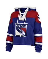 47 Brand Women's Blue New York Rangers Cropped Superior Lacer Pullover Hoodie