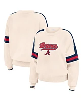 Wear by Erin Andrews Women's Cream Atlanta Braves Stripe Pullover Sweater