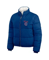 Wear by Erin Andrews Women's Royal/White Chicago Cubs Reversible Cropped Full-Zip Puffer Jacket