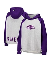 Dkny Sport Women's Gray/Purple Baltimore Ravens Joy Cropped Raglan Pullover Hoodie