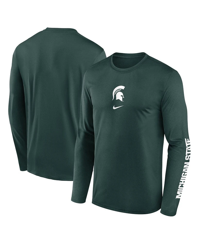 Nike Men's Green Michigan State Spartans Primetime Center Lockup Two-Hit Legend Long Sleeve T-Shirt