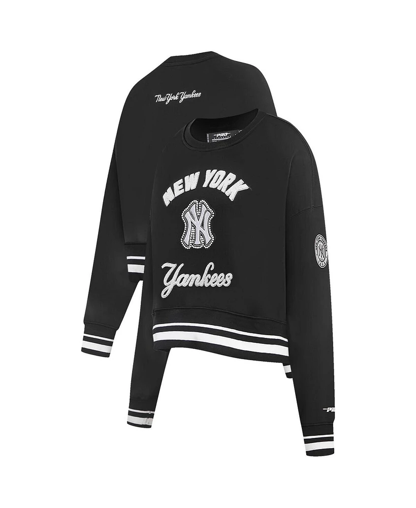 Pro Standard Women's Black New York Yankees Cultivated Pearl Cropped Pullover Sweatshirt