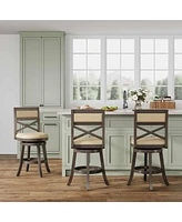 24" Counter Height Swivel Bar Stool with X-Back and Leather Upholstered Seat(1PK)-The Pop Home