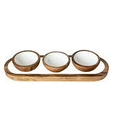 Jeanne Fitz Wood Plus Collection 3 Dipping Bowls and Tray, Set of 4