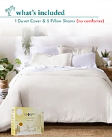 Natural Linen Look Slub 3-Piece Duvet Cover Set, Luxurious Linen Cotton Blend Comforter Cover with 2 Pillow Shams Featuring Envelope Closures, Corner