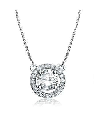 White Gold Plated with Clear Cubic Zirconia Round Solitaire Necklace